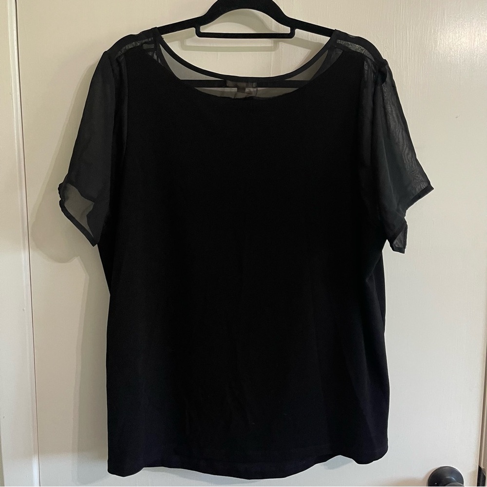 Pleione Elegant Black Blouse with Sheer Sleeves - Picture 6 of 9
